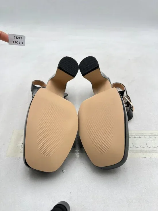 FYS Black Platform Square Toe Pumps Chunky High Heel Mary Janes Slingback Shoes - Picture 7 of 8